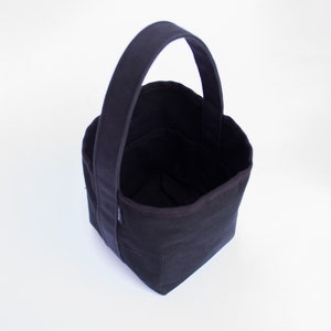 Reversible Small bucket style black canvas tote bag, 6 pockets image 5