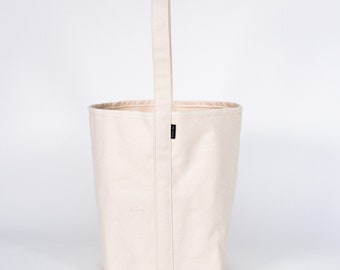 Reversible Tall bucket style canvas tote bag, 6 pockets