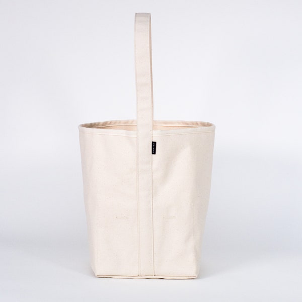 Reversible Tall bucket style canvas tote bag, 6 pockets