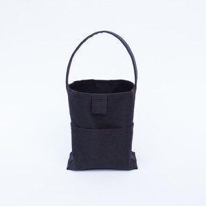 Reversible Small bucket style black canvas tote bag, 6 pockets image 4