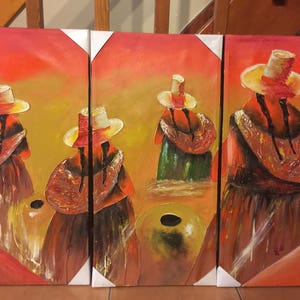 Three piece acrylic Peruvian painting image 1