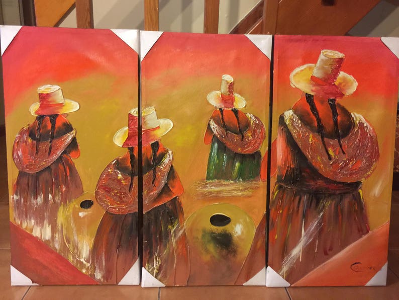 Three piece acrylic Peruvian painting image 1