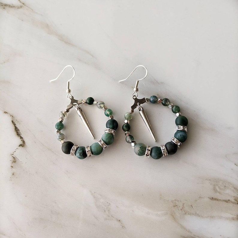 Tiny moss agate hoops