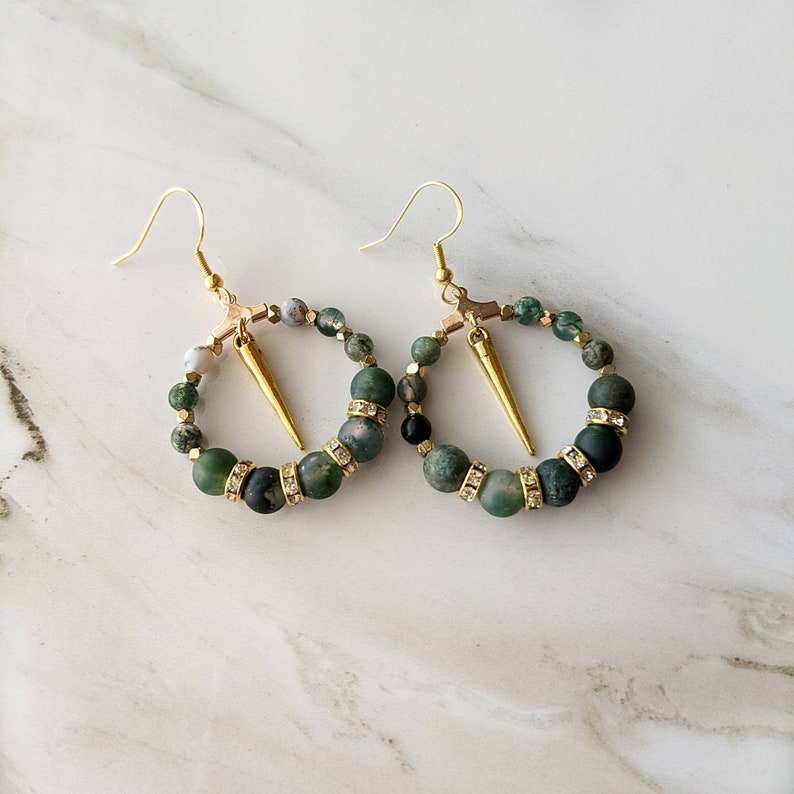 Tiny moss agate hoops