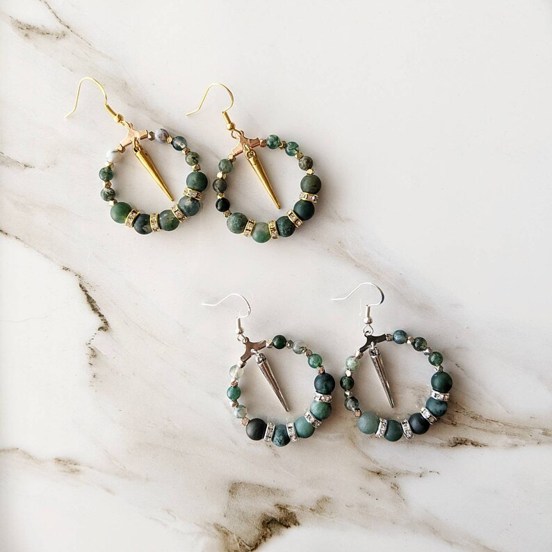 Tiny moss agate hoops