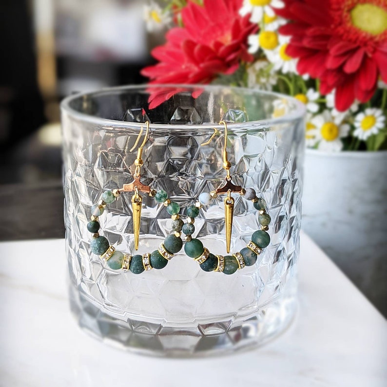 Tiny moss agate hoops