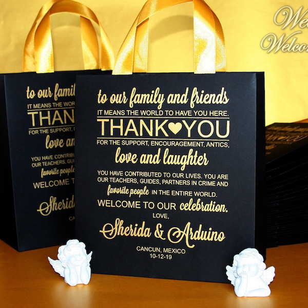 30 Thank You Gift Bags, Custom hotel bags, Paper hotel bags, Out of town Bags, Black & white Wedding bags, Gift bags for wedding guests