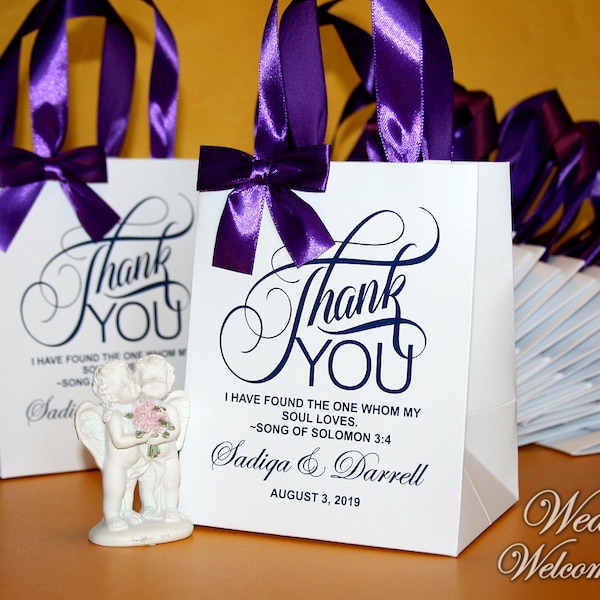 Thank You wedding gift bags with satin ribbon, bow and your tag, Elegant wedding bags, wedding favor bags, welcome wedding, party bags