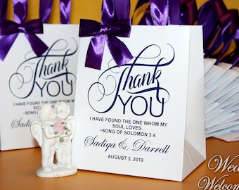 Elegant Wedding Favor Bags with Satin Ribbon & Personalized Tag