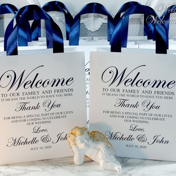 30 Welcome gift bags, Custom hotel bags, Paper hotel bags, Out of town bags, Navy blue wedding bags, Thank you gift bags for wedding guests