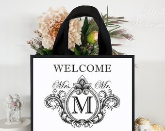 Personalized Wedding Welcome Bag: Elegant Monogram, Satin Handles