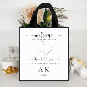 25 State welcome bags with ribbon handles and your Monogram for wedding guests gifts Chic custom Black and White favor for party guests