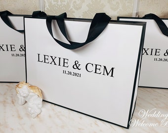 Custom Black & White Gift Bag: Grosgrain Ribbon, Wedding Favor