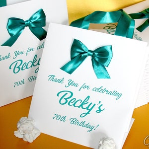 Party favor bag with ribbon handles, bow and your name Birthday party gift bags. Anniversary party gift and favors for guests