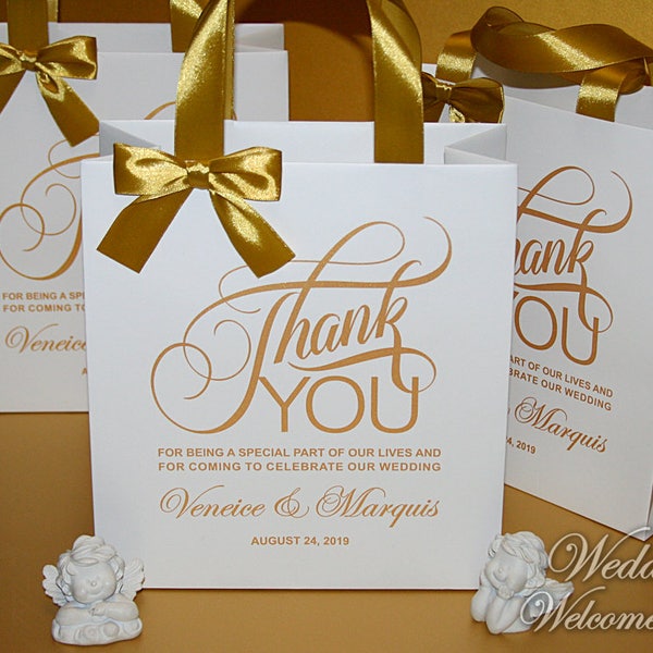 Gold Wedding Welcome Bags: Custom Thank You Gift Bags