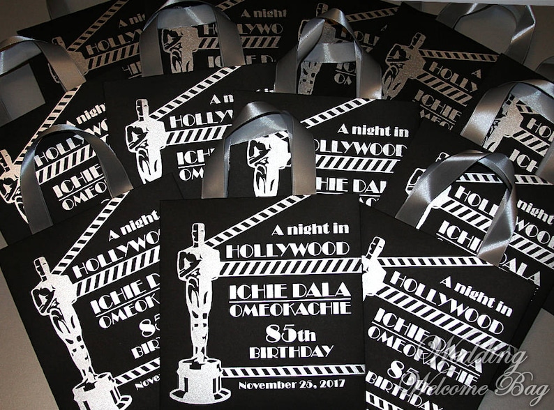 35 Hollywood Birthday Gift Bags With Oscar Silver Ribbon and Etsy