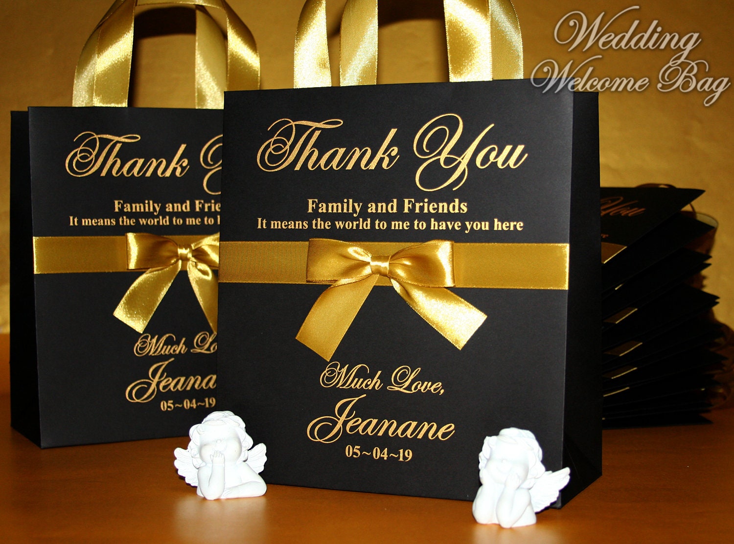 Black & Gold Birthday Gift Bags With Ribbon Bow and Name - Etsy