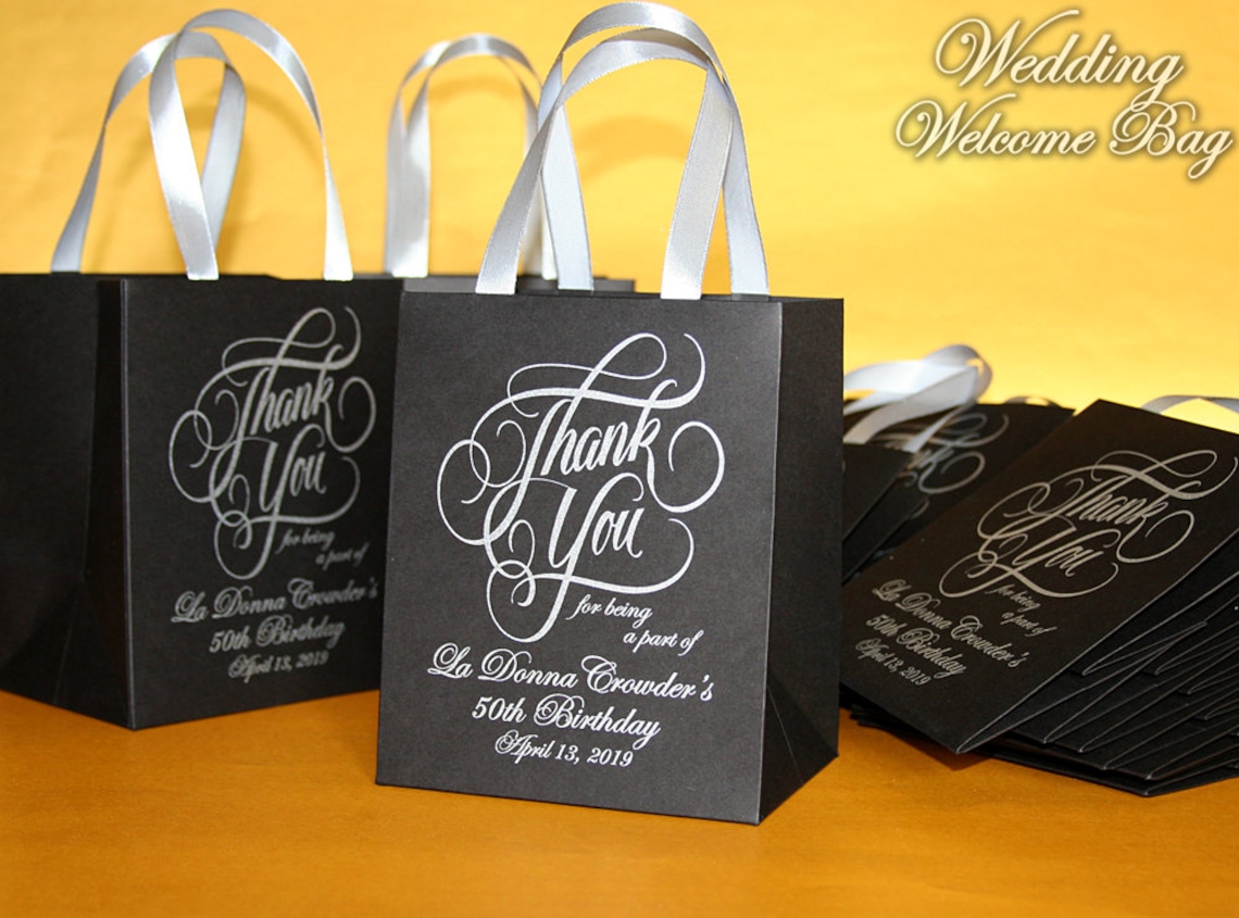 Personalized Party Favor Bags Black & Silver Ribbon Handles Etsy — free download