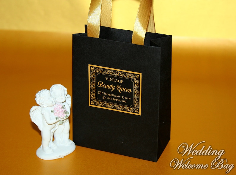 Black & Gold Custom Logo Gift Bags With Ribbon Handles Etsy