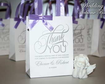 Personalized Wedding Favor Bags: Elegant Thank You Gift with Satin Ribbon