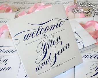 30 Elegant Custom Wedding Welcome Bags with ribbon and names - Custom Wedding bags - Elegant Welcome Paper Bags - Out of Town Bags - Wedding