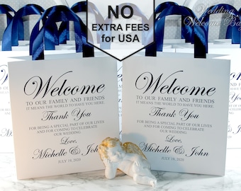 Welcome gift bags set of 15-30, Custom hotel bags, Paper hotel bags, Navy blue wedding bags, Thank you gift bags for wedding guests