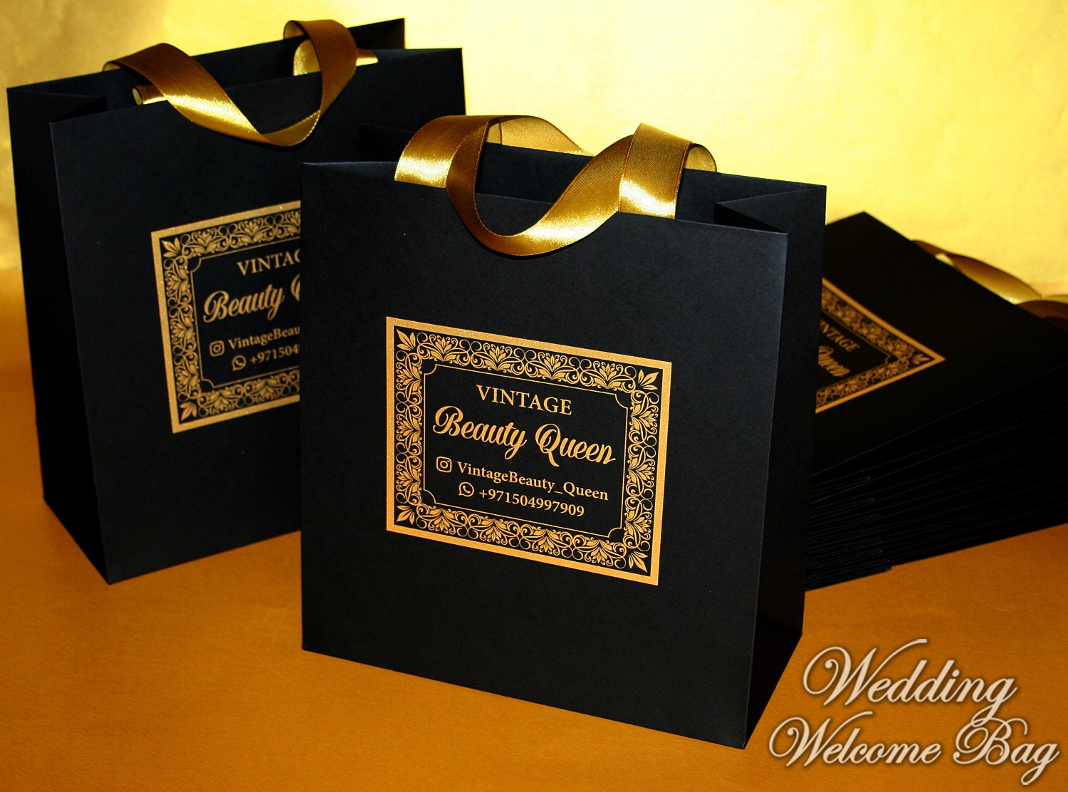 Black & Gold Custom Logo Gift Bags With Ribbon Handles Etsy UK