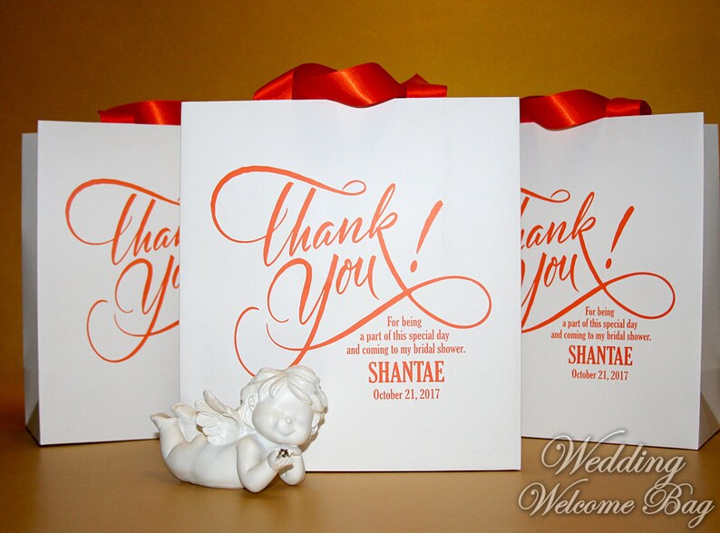 Bridal Shower Favor Bags With Orange Ribbon and Print Etsy