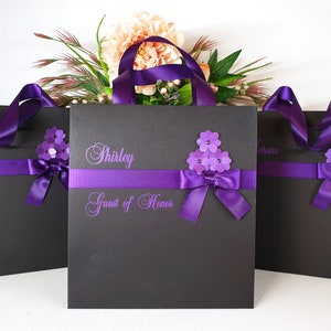 Purple & Black Custom gift bags Personalized wedding favor for Bridesmaid Bachelorette favor bag Personalized bridal shower gifts