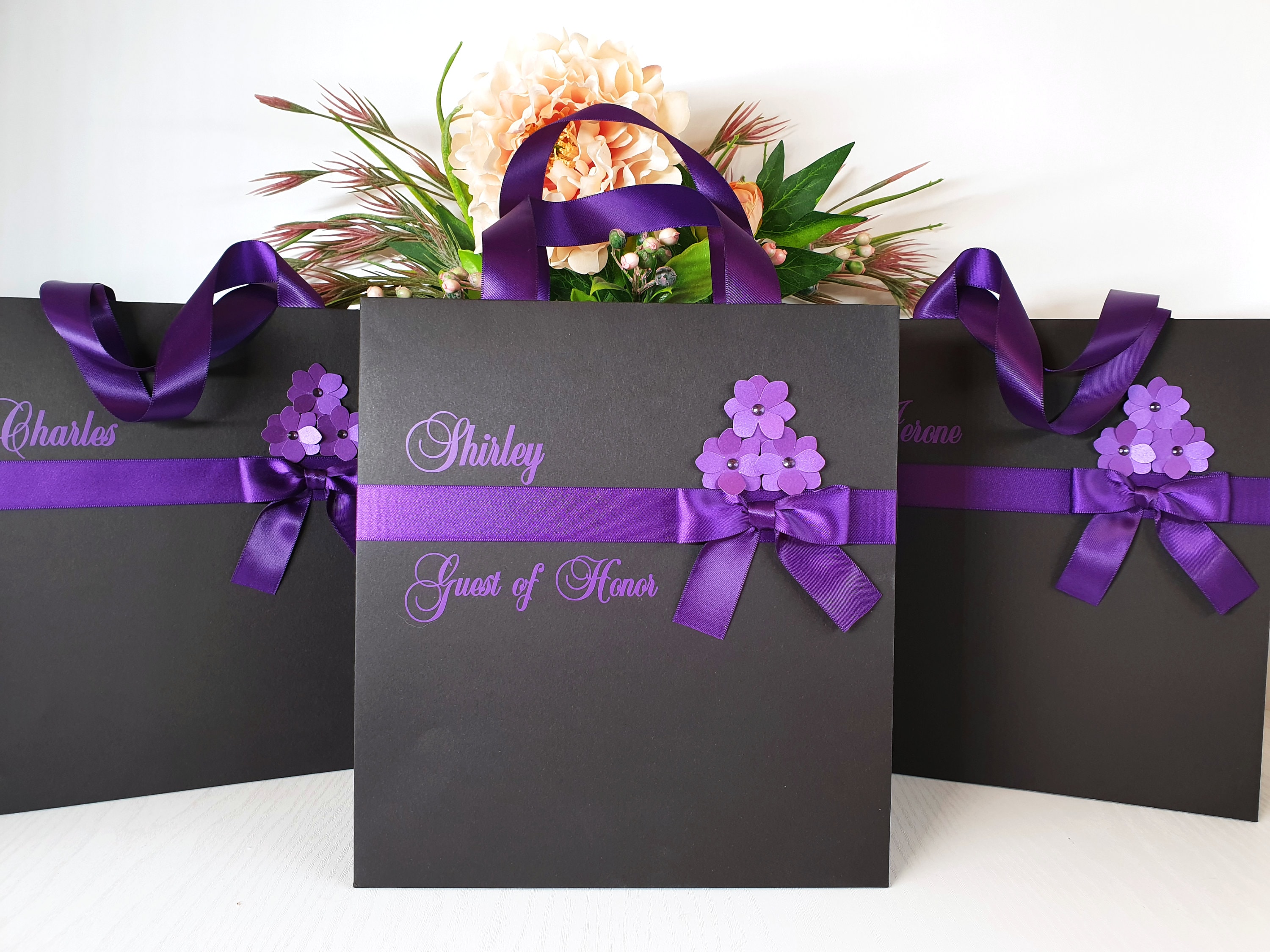Purple & Black Custom Gift Bags Personalized Wedding Favor for