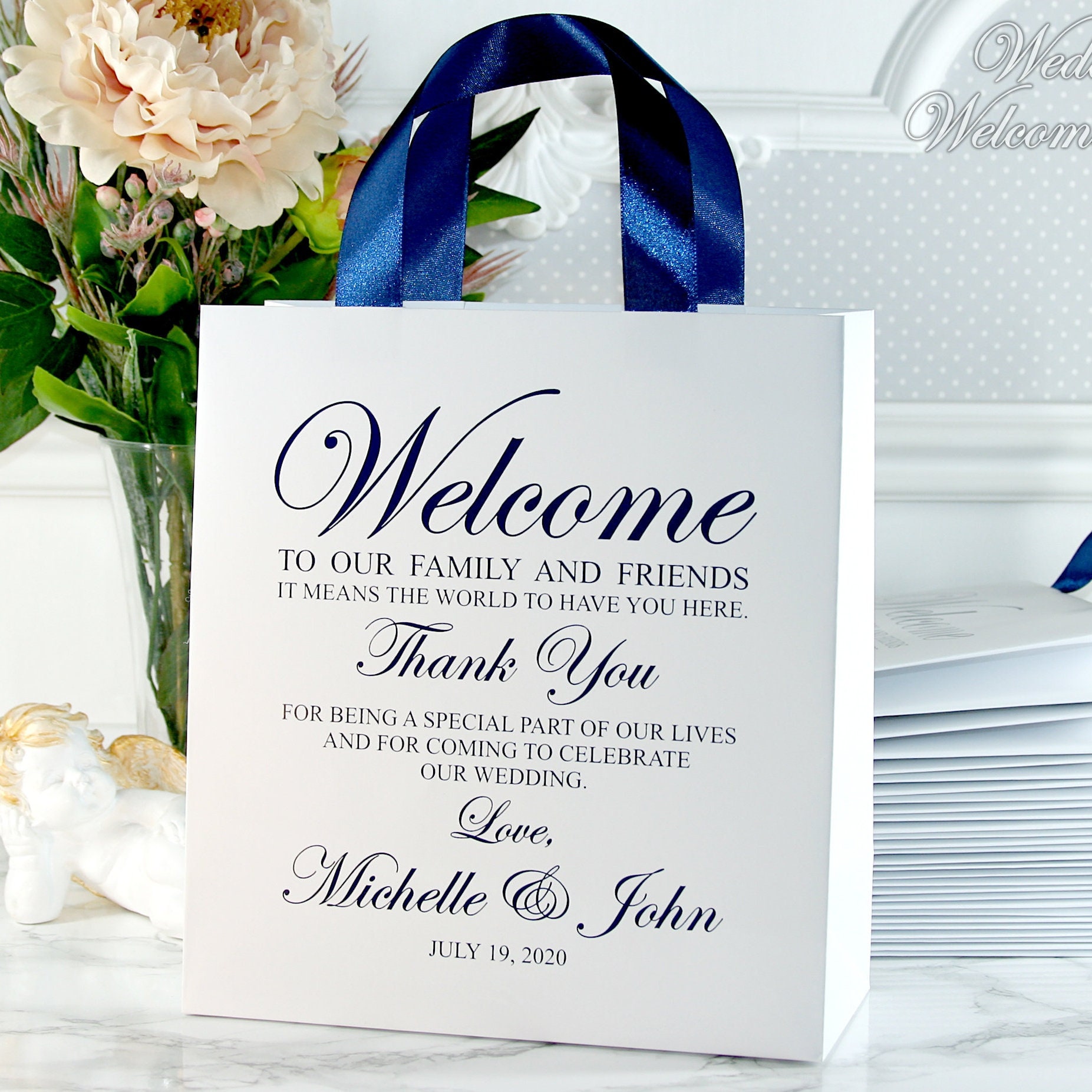 Buy Welcome Gift Bags With Ribbon and Name Custom Hotel Bags-elegant Paper  Hotel Bags Out of Town Bags-black & White Wedding Bags Gift Bags Online in  India - Et…
