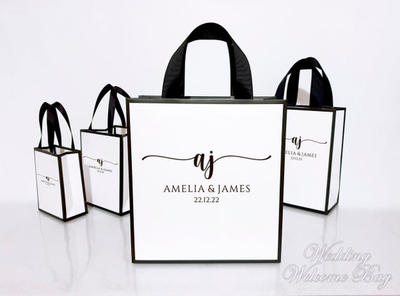 25 Welcome Bags With Ribbon Handles Your Monogram and Names 