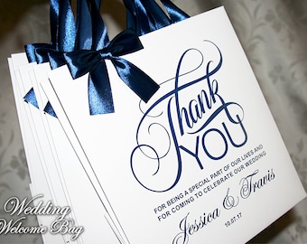 Personalized Wedding Favor Bags: Elegant Thank You Gift with Satin Ribbon