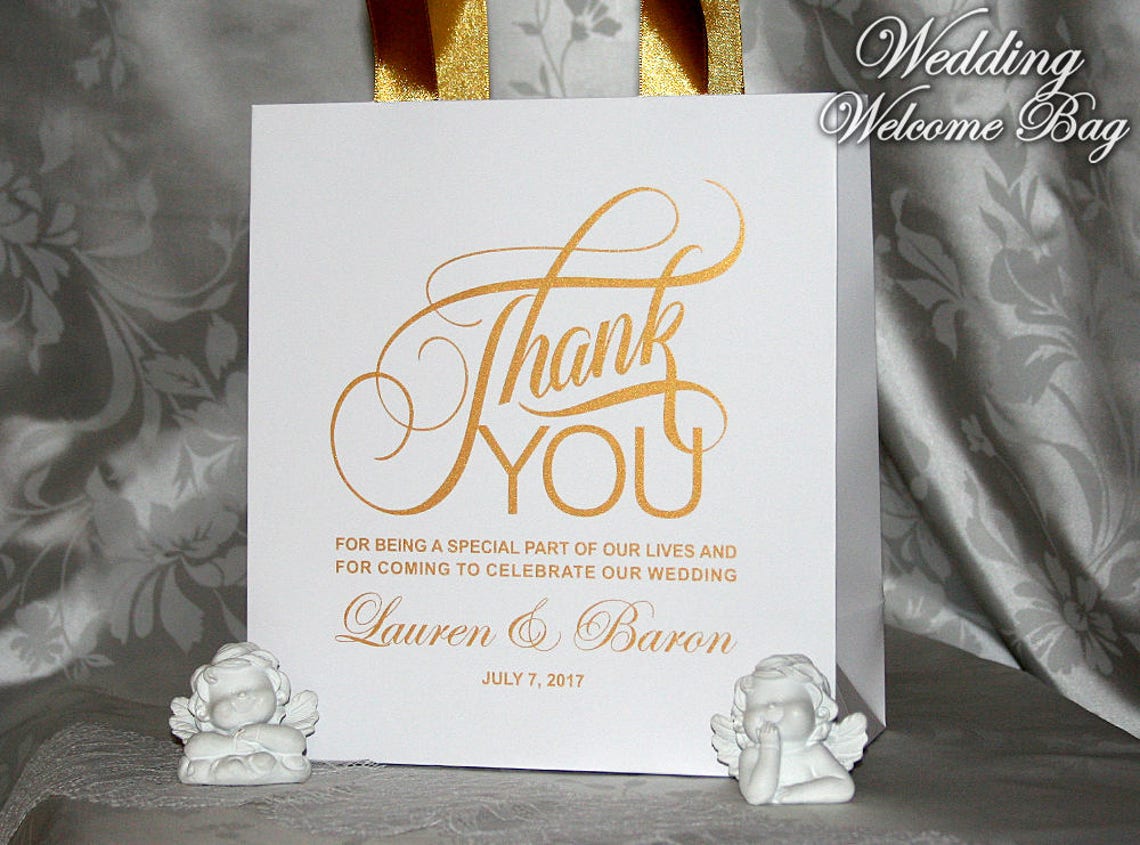 30 Personalized Thank You Gift Bags With Gold Ribbon and Name Etsy