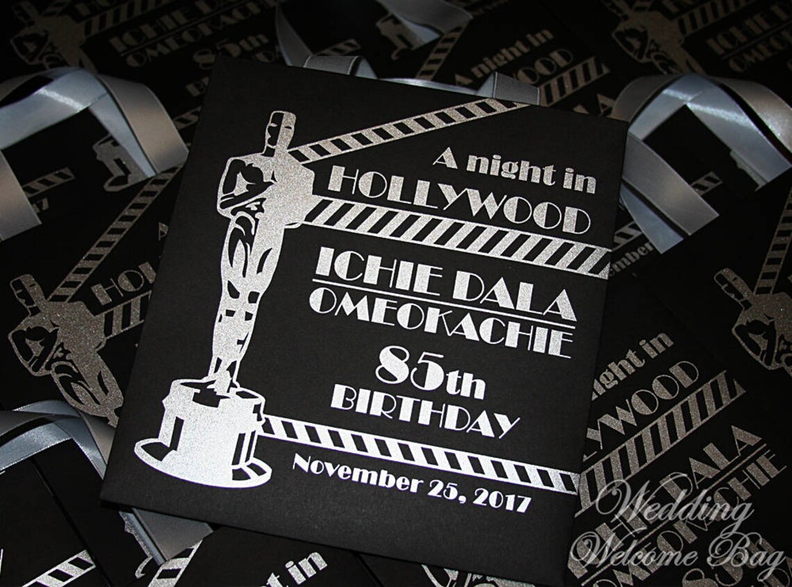 35 Hollywood Birthday Gift Bags with Oscar silver ribbon and Etsy