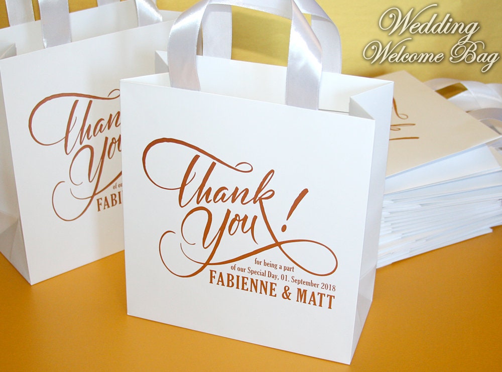 25 Elegant RoseGold Thank You Gift Bags with ribbon and name Etsy