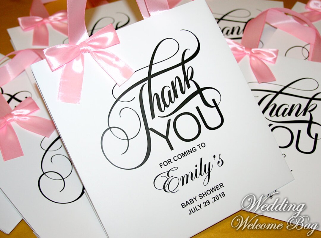 Thank You Baby Shower Gift Bag With Ribbon Handles Bow and Your Tag