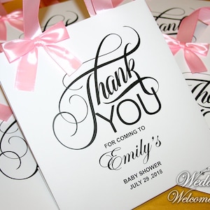 Thank you baby shower gift bag with ribbon handles bow and your tag Birthday gift bag Personalised gift bag for guests New baby gift bag