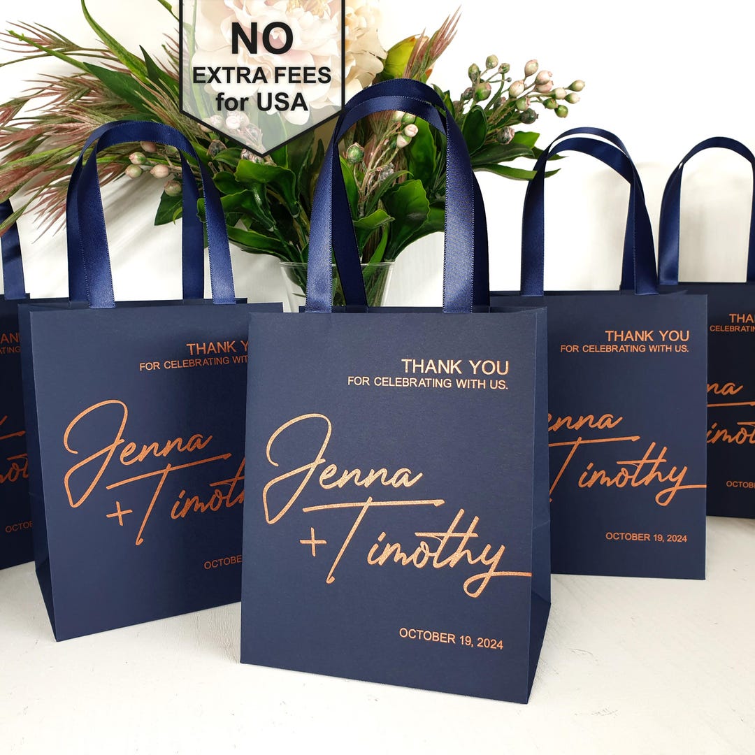 Large Kraft Navy Blue Gift Bags Bulk 25 Pcs Navy Blue Thank You