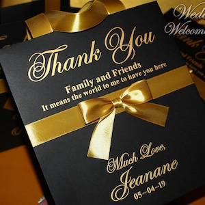 Personalized Black and Gold Gift Bags with Ribbon image 3