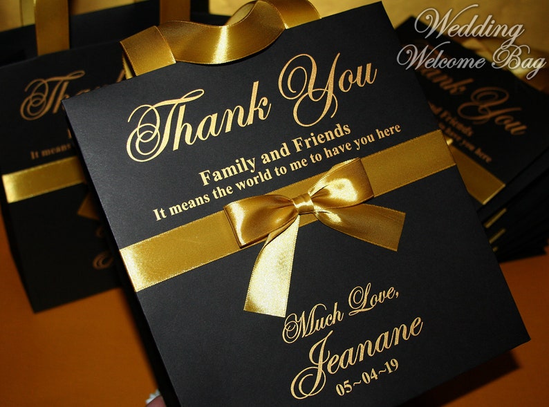 Personalized Black and Gold Gift Bags with Ribbon image 3