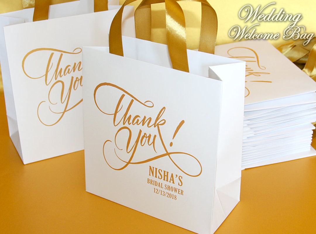 20 Bridal Shower Thank You Gift Bags With Ribbon and Name, Custom Hotel