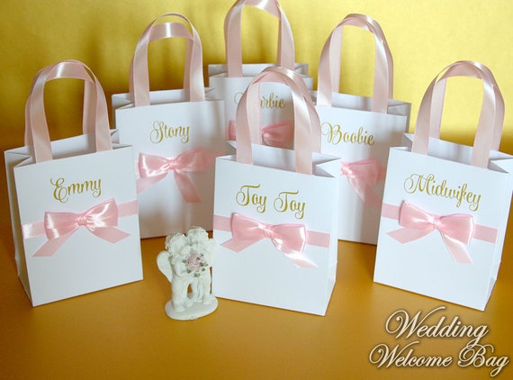 Small Personalized Bridesmaid Gift Bags with Burgundy ribbon | Etsy