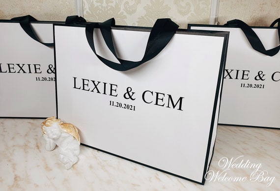 Custom Black & White Gift Bag: Grosgrain Ribbon, Wedding Favor