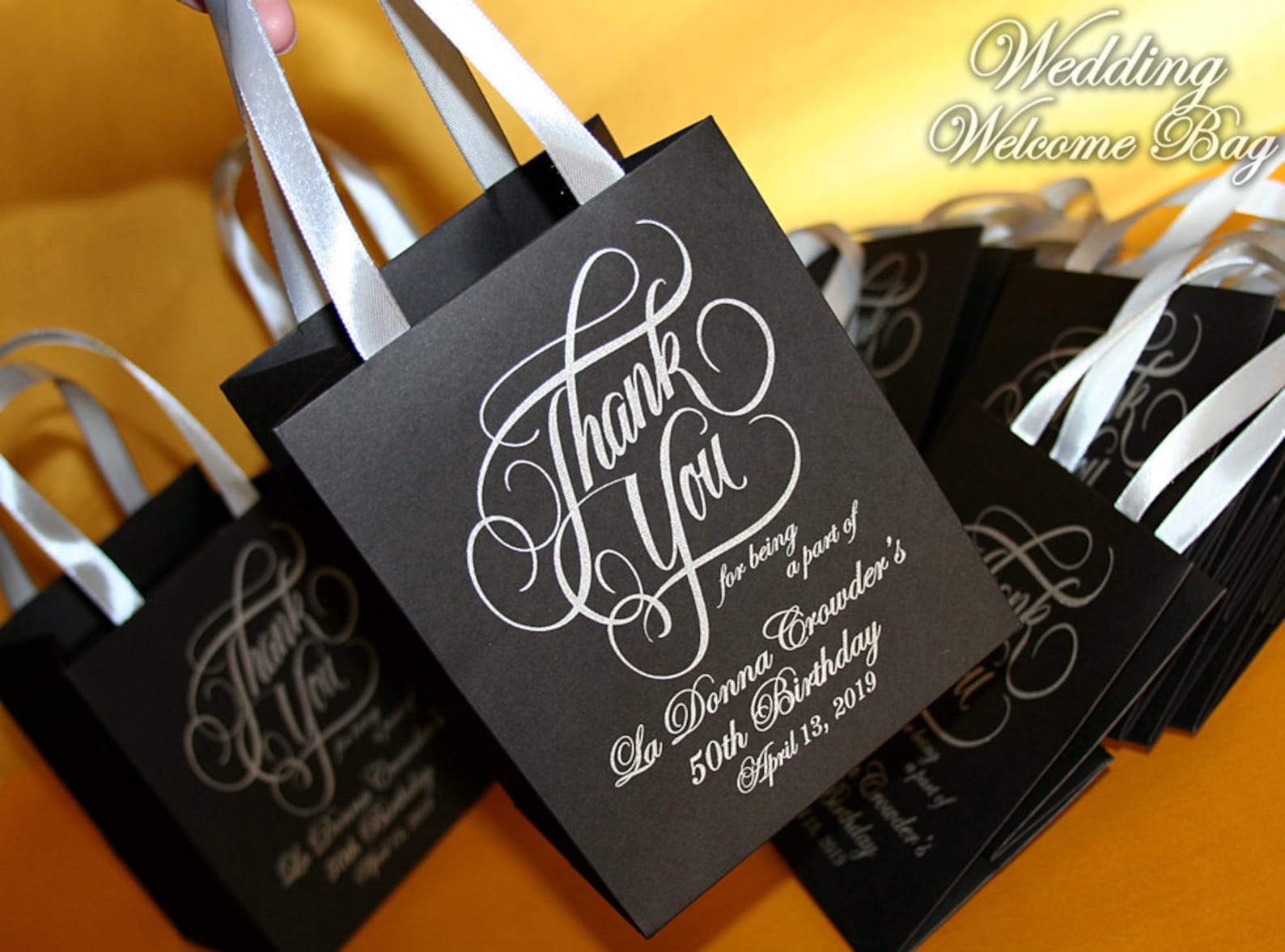30 Small Party Favor Bags With Ribbon Handles and Name Silver Etsy