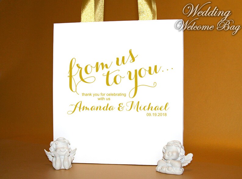 personalized gifts bags Custom hotel Wedding Welcome bags 50 Gold gift bags for wedding guests Gold welcome bag for wedding guests
