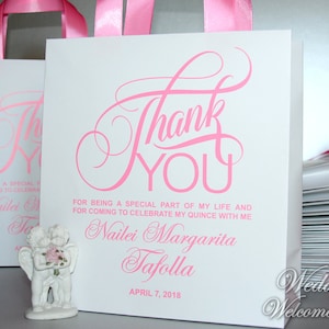20 Thank You Quince Favor Bags with ribbon - Custom Quince or Birthday Party Favor Bags - Birthday party favors - Treat Bags for Anniversary