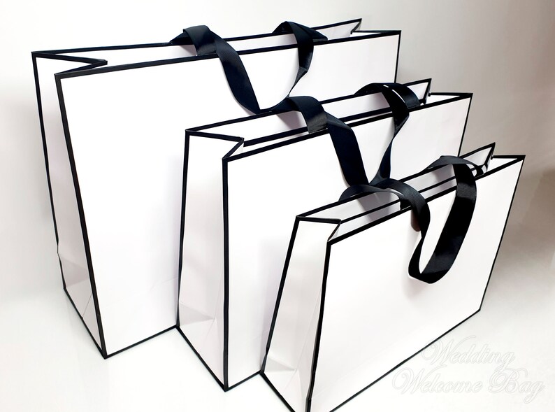 Blank Black & White Gift Bag With Grosgrain Ribbon Extra Etsy