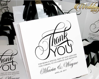 Personalized Wedding Thank You Gift Bags with Ribbon
