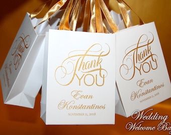 Personalized Party Favor Bags: Satin Ribbon Handles, Custom Name